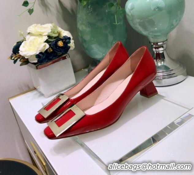 Good Product Roger Vivier Patent Leather Trapeze Metal Buckle Pumps 052521 Red