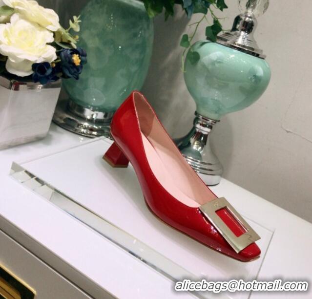 Good Product Roger Vivier Patent Leather Trapeze Metal Buckle Pumps 052521 Red