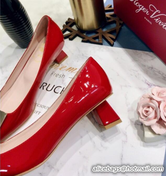 Good Product Roger Vivier Patent Leather Trapeze Metal Buckle Pumps 052521 Red