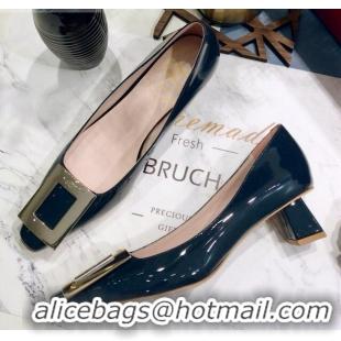 Low Cost Roger Vivier Patent Leather Trapeze Metal Buckle Pumps 052521 Deep Blue