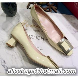 Best Design Roger Vivier Patent Leather Trapeze Metal Buckle Pumps 052521 Light Yellow