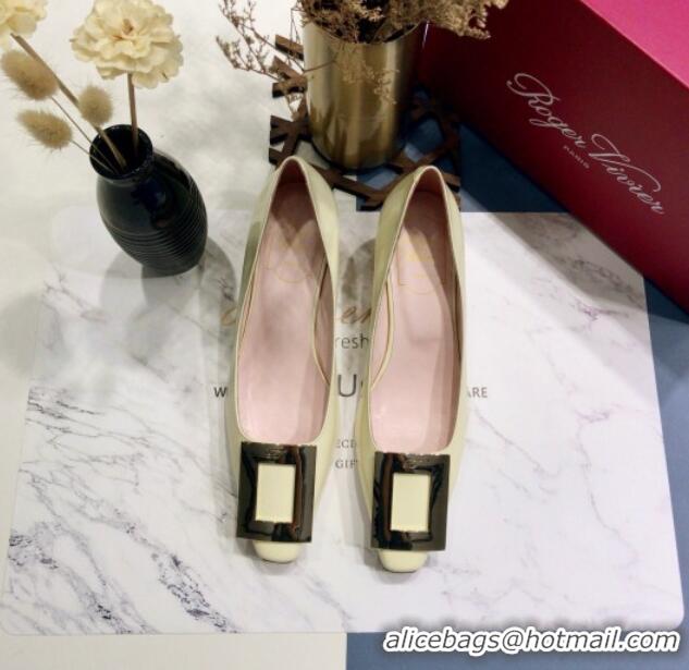 Best Design Roger Vivier Patent Leather Trapeze Metal Buckle Pumps 052521 Light Yellow