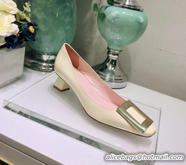 Best Design Roger Vivier Patent Leather Trapeze Metal Buckle Pumps 052521 Light Yellow