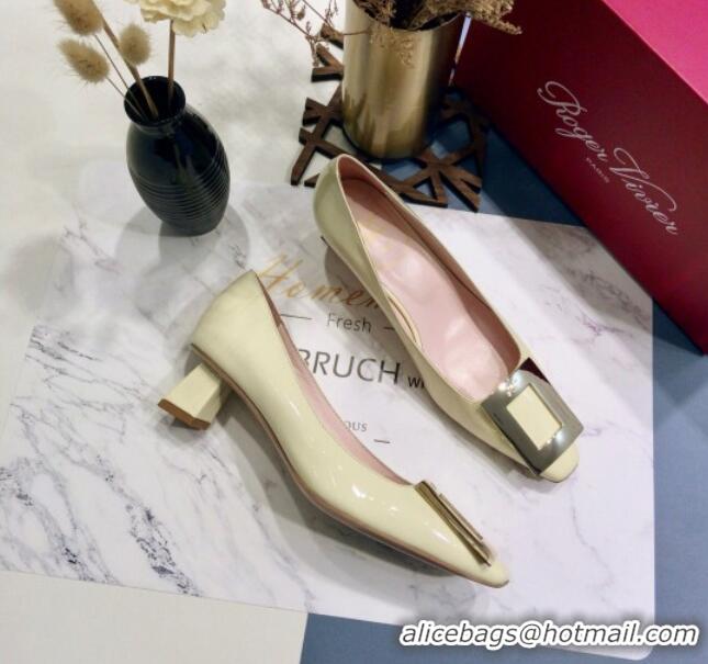 Best Design Roger Vivier Patent Leather Trapeze Metal Buckle Pumps 052521 Light Yellow