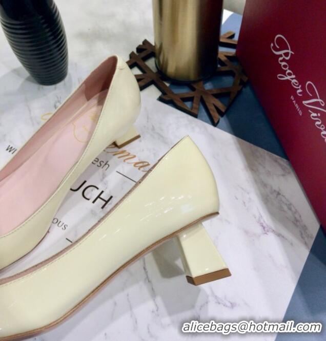 Best Design Roger Vivier Patent Leather Trapeze Metal Buckle Pumps 052521 Light Yellow