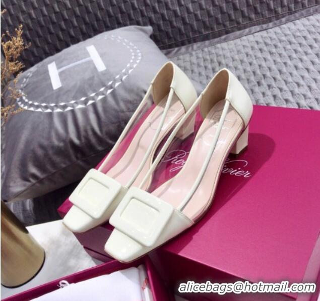 New Design Roger Vivier Patent Calfskin Belle Vivier PVC Pumps 052526 White