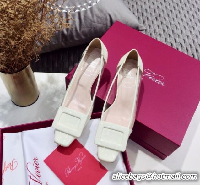 New Design Roger Vivier Patent Calfskin Belle Vivier PVC Pumps 052526 White