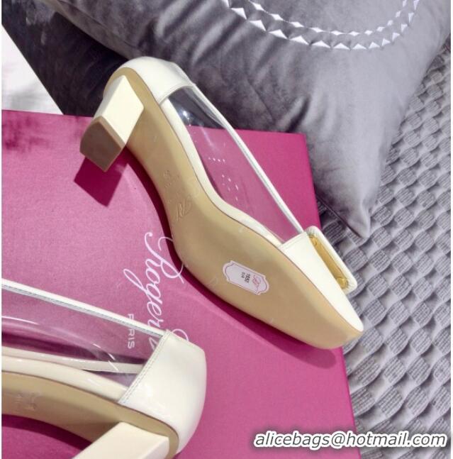 New Design Roger Vivier Patent Calfskin Belle Vivier PVC Pumps 052526 White