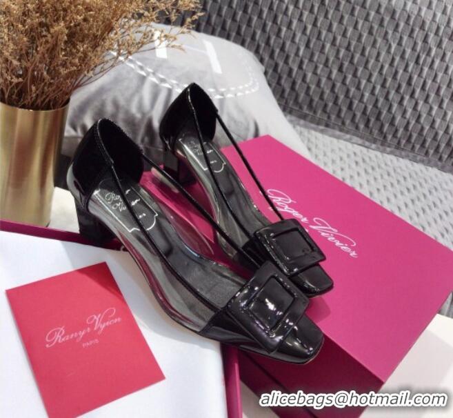 Grade Design Roger Vivier Patent Calfskin Belle Vivier PVC Pumps 052526 Black