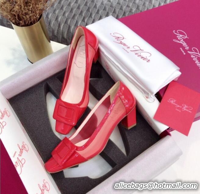 Top Quality Roger Vivier Patent Calfskin & Mesh Belle Vivier Net Pumps 052527 Red