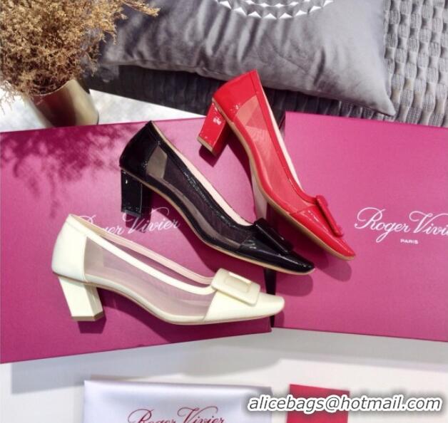 Top Quality Roger Vivier Patent Calfskin & Mesh Belle Vivier Net Pumps 052527 Red