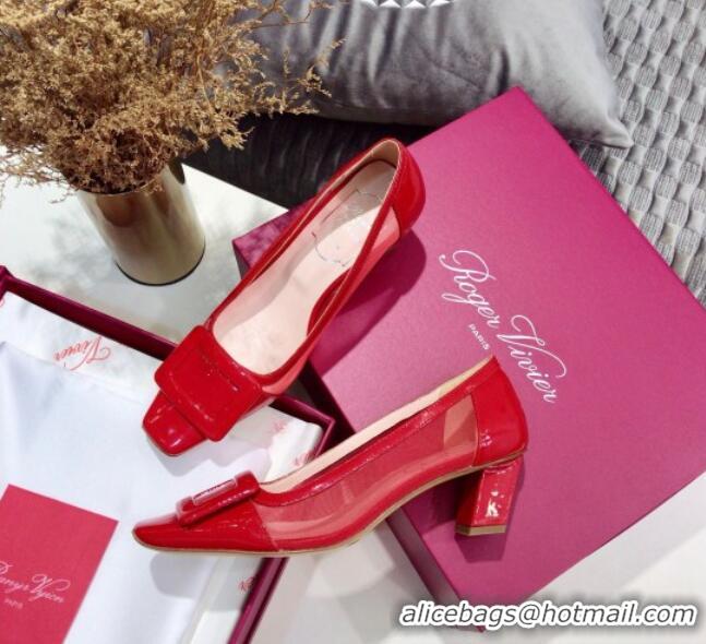 Top Quality Roger Vivier Patent Calfskin & Mesh Belle Vivier Net Pumps 052527 Red