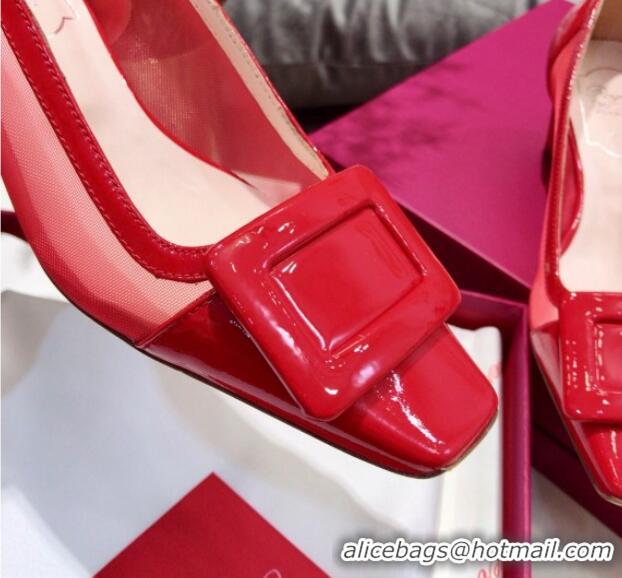 Top Quality Roger Vivier Patent Calfskin & Mesh Belle Vivier Net Pumps 052527 Red