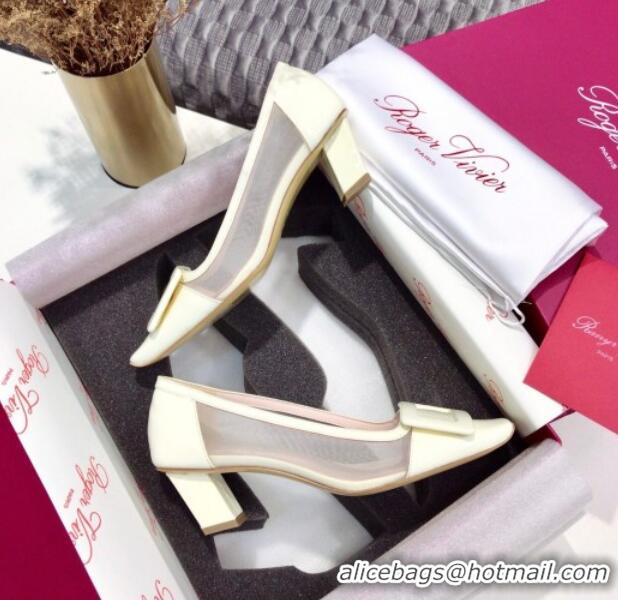 Top Quality Roger Vivier Patent Calfskin & Mesh Belle Vivier Net Pumps 052529 White