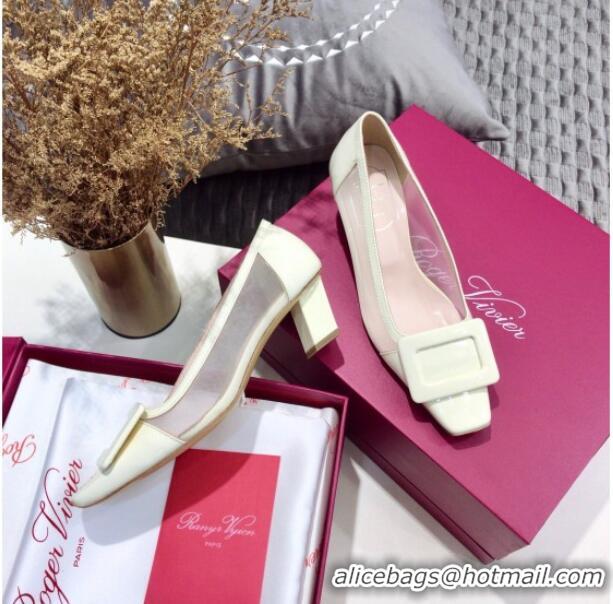 Top Quality Roger Vivier Patent Calfskin & Mesh Belle Vivier Net Pumps 052529 White