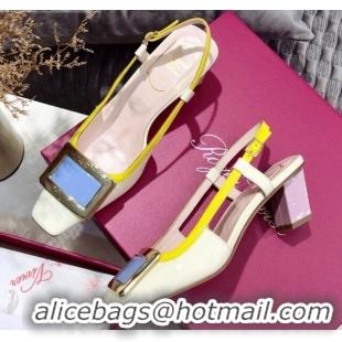 Top Quality Roger Vivier Patent Calfskin & Mesh Belle Vivier Net Pumps 052529 Off-White/Yellow