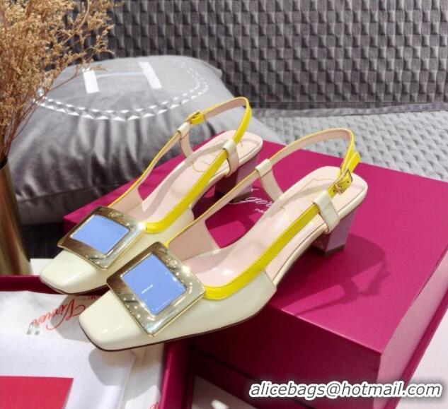 Top Quality Roger Vivier Patent Calfskin & Mesh Belle Vivier Net Pumps 052529 Off-White/Yellow