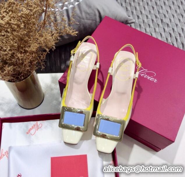 Top Quality Roger Vivier Patent Calfskin & Mesh Belle Vivier Net Pumps 052529 Off-White/Yellow