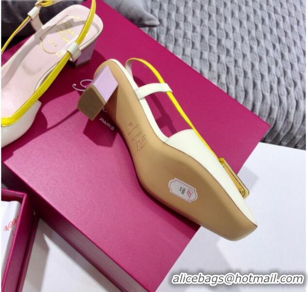 Top Quality Roger Vivier Patent Calfskin & Mesh Belle Vivier Net Pumps 052529 Off-White/Yellow