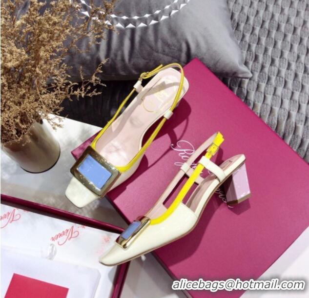 Top Quality Roger Vivier Patent Calfskin & Mesh Belle Vivier Net Pumps 052529 Off-White/Yellow