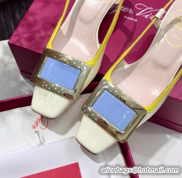 Top Quality Roger Vivier Patent Calfskin & Mesh Belle Vivier Net Pumps 052529 Off-White/Yellow