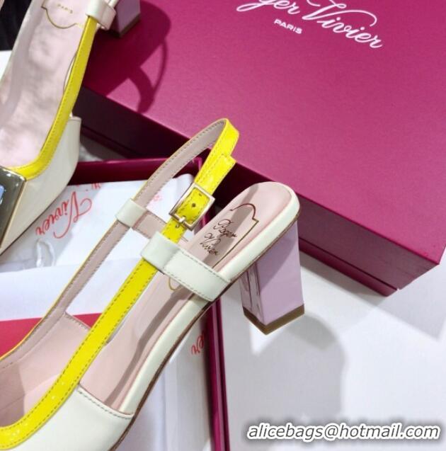 Top Quality Roger Vivier Patent Calfskin & Mesh Belle Vivier Net Pumps 052529 Off-White/Yellow