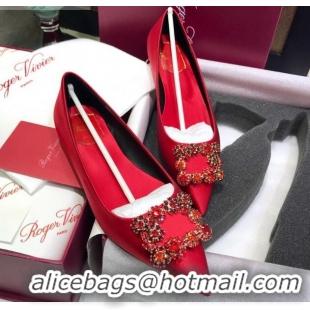 Best Price Roger Vivier Flower Strass Buckle Ballerinas in Silk Satin Red 052601