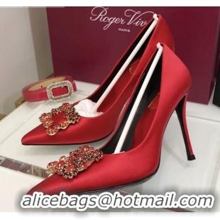 Perfect Roger Vivier Silk Flower Strass Pumps With 10cm Heel Red 052603