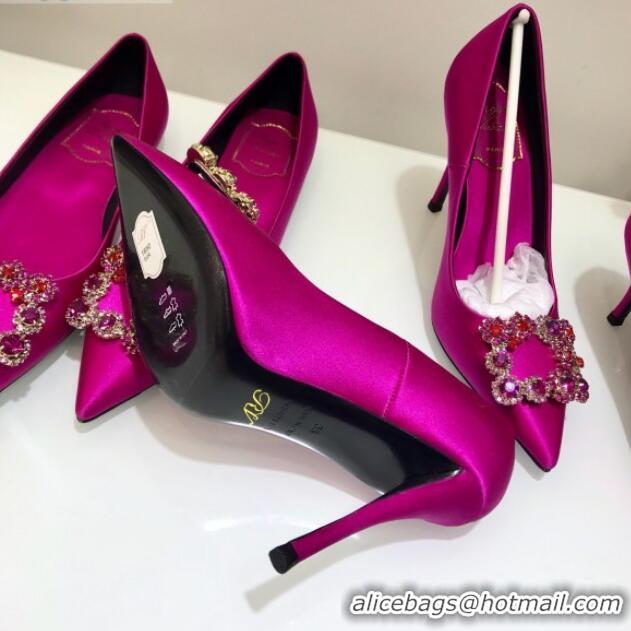 Top Design Roger Vivier Silk Flower Strass Pumps With 10cm Heel Rosy 052610