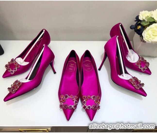 Top Design Roger Vivier Silk Flower Strass Pumps With 10cm Heel Rosy 052610