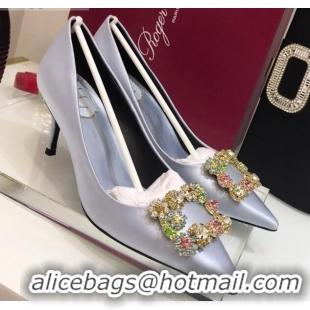 Low Price Roger Vivier Silk Flower Strass Pumps With 7cm Heel Grey-Blue 052614