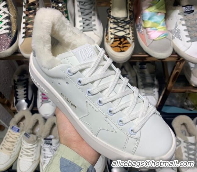 Promotional Golden Goose White Calfskin Sneakers GB0362 With Shearling and White Star