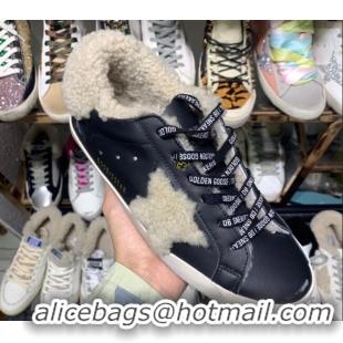 Best Price Golden Goose Super-Star Sneakers in Shearling and Calfskin GB0364 Black