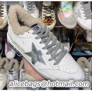 Top Quality Golden Goose Ball Star Sneakers in Shearling and Calfskin GB0366 White/Silver