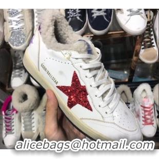 Super Quality Golden Goose Ball Star Sneakers in Shearling and Calfskin GB0369 White/Red