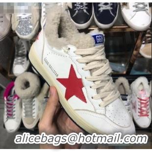 Market Sells Golden Goose Ball Star Sneakers in Shearling and Calfskin GB0370 White/Red