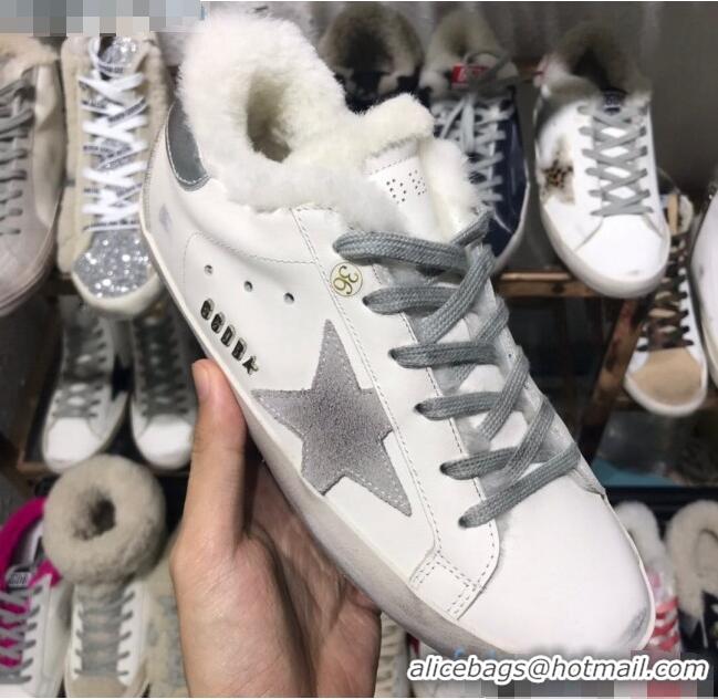 Top Design Golden Goose Super-Star Sneakers in Shearling and Calfskin GB0372 White/Grey