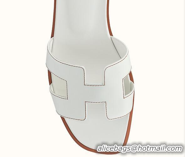 Top Quality Hermes Oran Flat Slipper Sandals in Natural Leather H701038 White