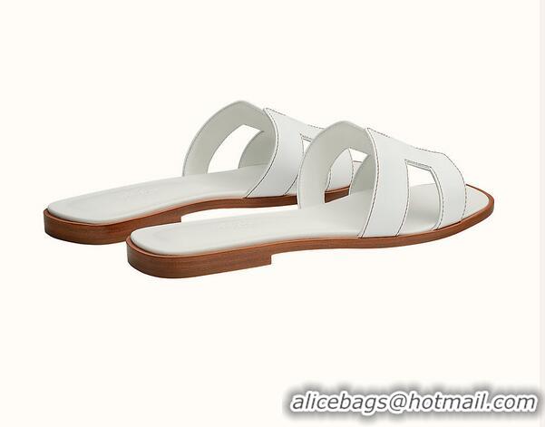 Top Quality Hermes Oran Flat Slipper Sandals in Natural Leather H701038 White