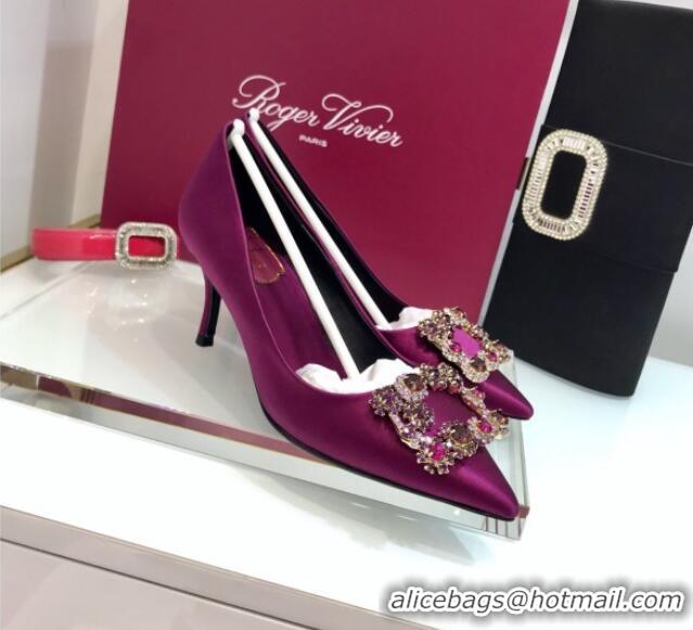 Discount Design Roger Vivier Silk Flower Strass Pumps With 7cm Heel Purple 052623