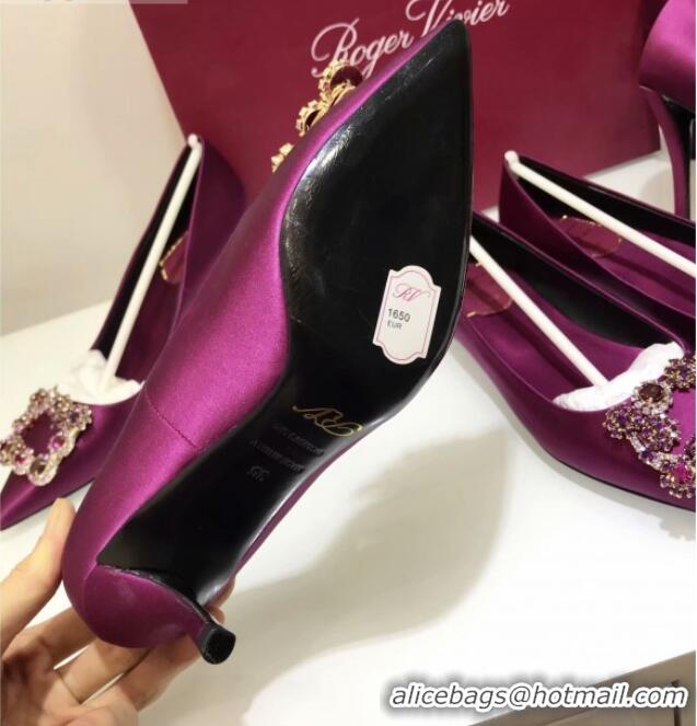 Discount Design Roger Vivier Silk Flower Strass Pumps With 7cm Heel Purple 052623