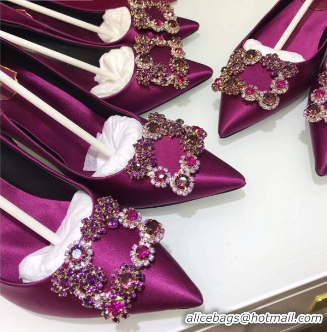 Discount Design Roger Vivier Silk Flower Strass Pumps With 7cm Heel Purple 052623