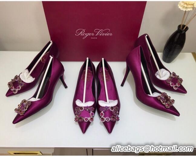 Discount Design Roger Vivier Silk Flower Strass Pumps With 7cm Heel Purple 052623