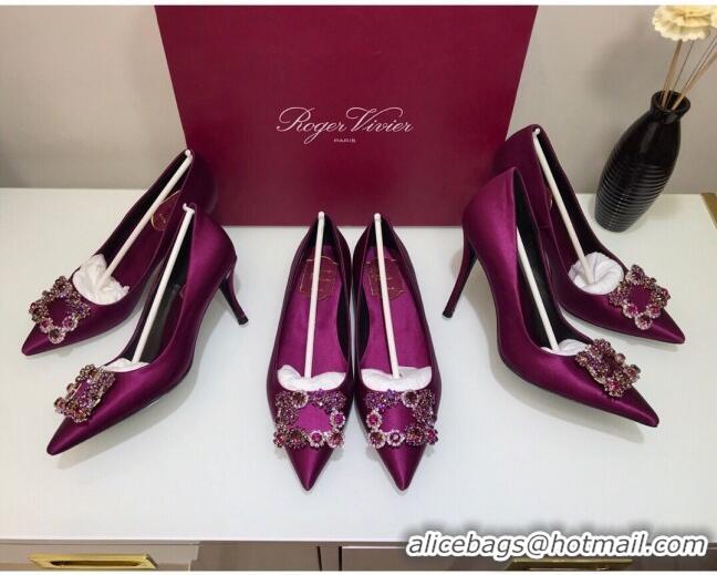 Lower Price Roger Vivier Silk Flower Strass Pumps With 10cm Heel Purple 052624