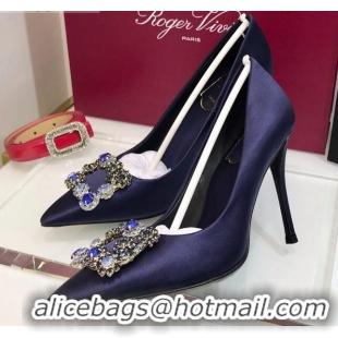 Stylish Roger Vivier Silk Flower Strass Pumps With 10cm Heel Blue 052621