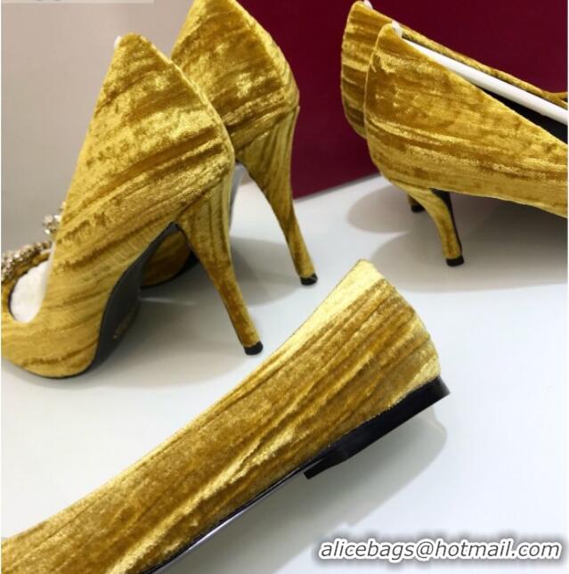 Top Quality Roger Vivier Strips Velvet Flower Strass Pumps With 7cm Heel Ginger 052630