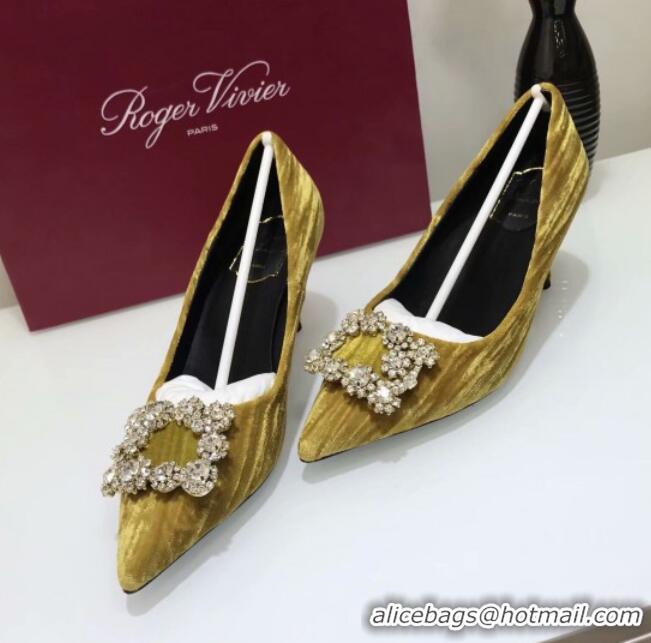 Top Quality Roger Vivier Strips Velvet Flower Strass Pumps With 7cm Heel Ginger 052630