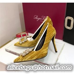 Top Quality Roger Vivier Strips Velvet Flower Strass Pumps With 10cm Heel Ginger 052628