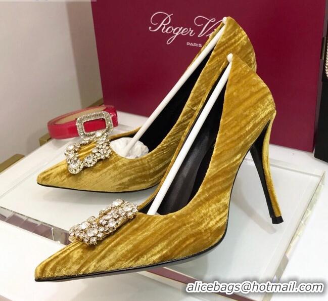 Top Quality Roger Vivier Strips Velvet Flower Strass Pumps With 10cm Heel Ginger 052628