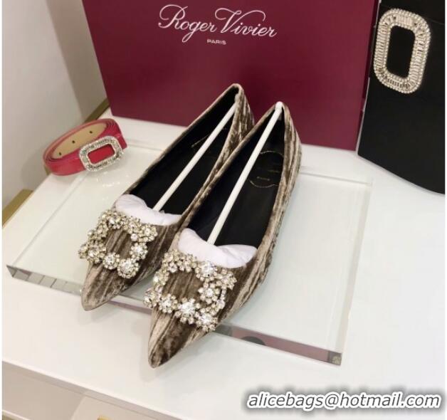 Perfect Roger Vivier Flower Strass Buckle Ballerinas in Strips Velvet Grey 052631